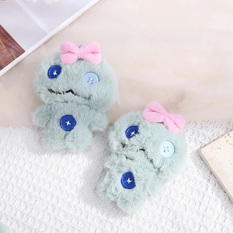 Cartoon Plush Bow Doll Toy Keychain Bag Pendant With Buttons DIY Gifts Keychain Pendant Cute Sweet Plush Dolls Hanging Ornaments