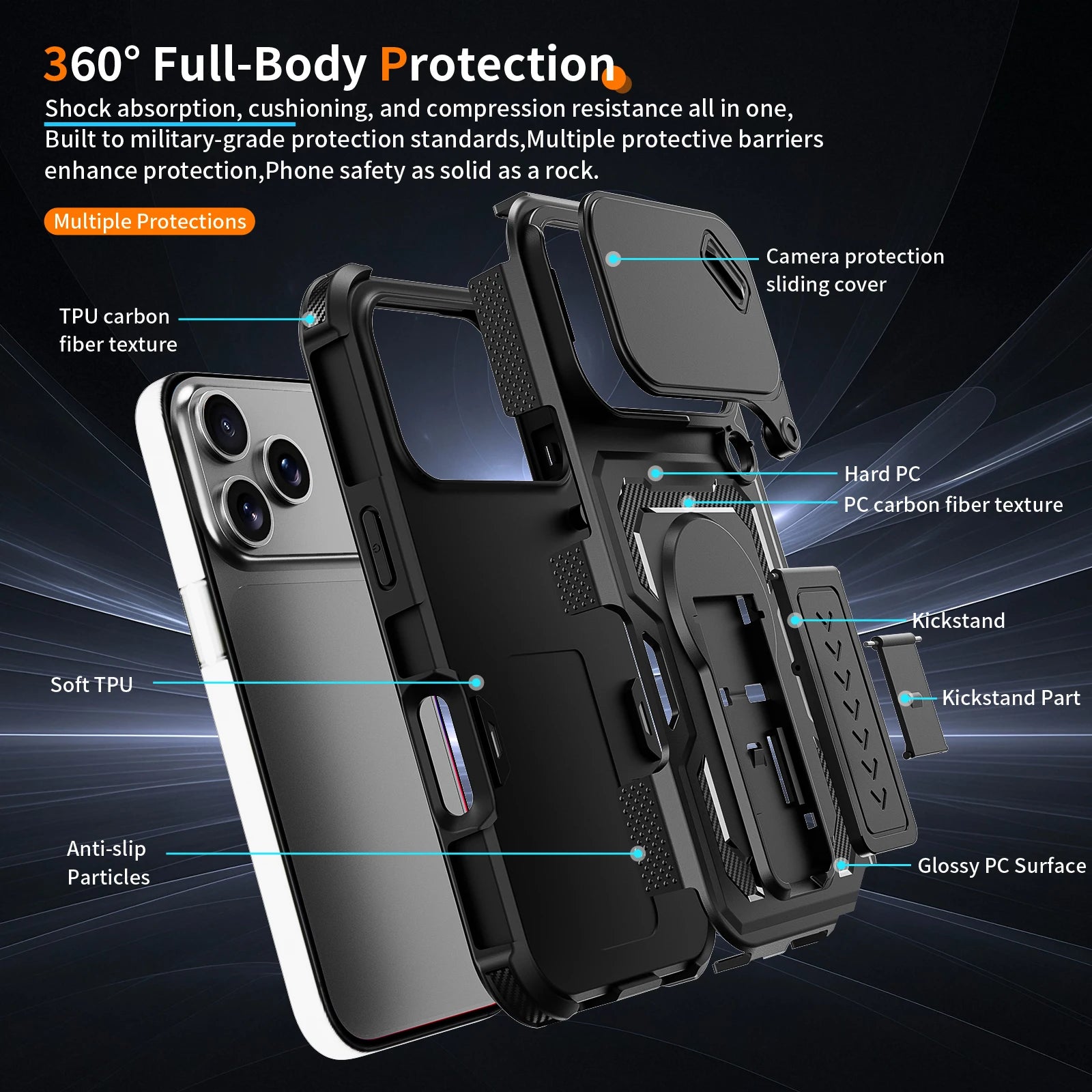 🔥 SALE! Dual Layer Tough Case for iPhone 17/16 Pro Max - Shockproof with Kickstand