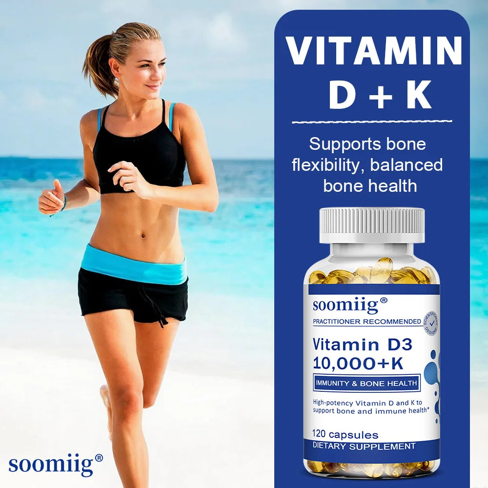 Vitamin D3 10000 IU + K2 Supplement - Maximum Strength for Bone, Heart & Immune Health (120 Capsules)