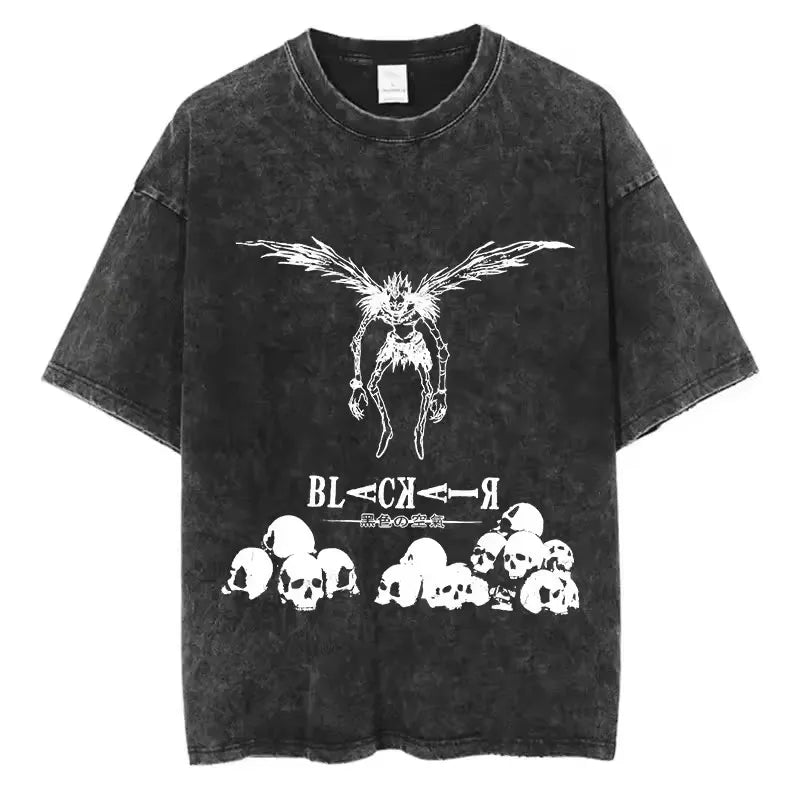 Death Note Anime Washed Y2K T-Shirt – Short Sleeve Round Neck Mens Tee