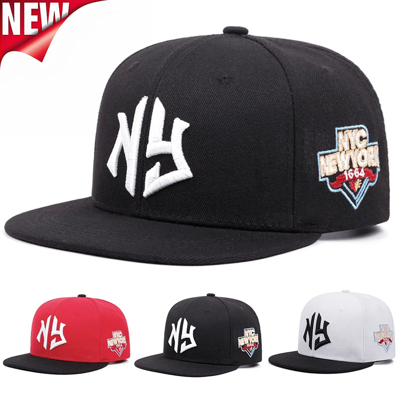 NY1664 Embroidered Snapback Hat - Adjustable Hip-Hop Baseball Cap for Outdoor Sports