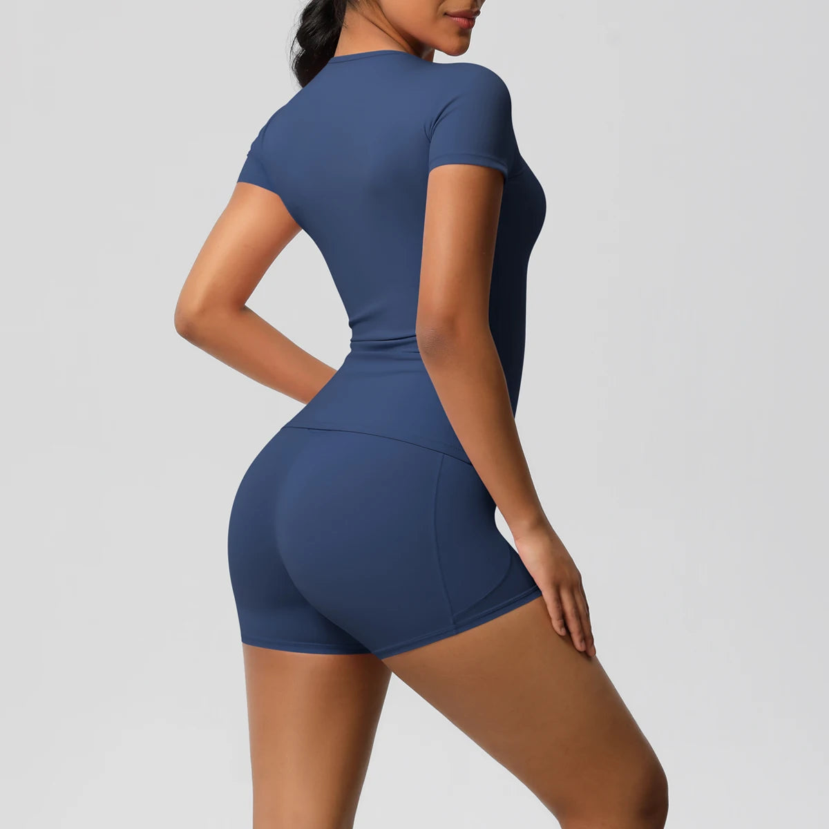 Women's 2-Piece Workout Set - Push-Up Shirt & High Waist Shorts for Yoga & Fitness