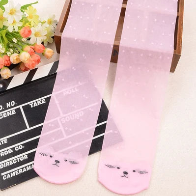 Kids Cat Pattern Tights Sheer Ballet Style