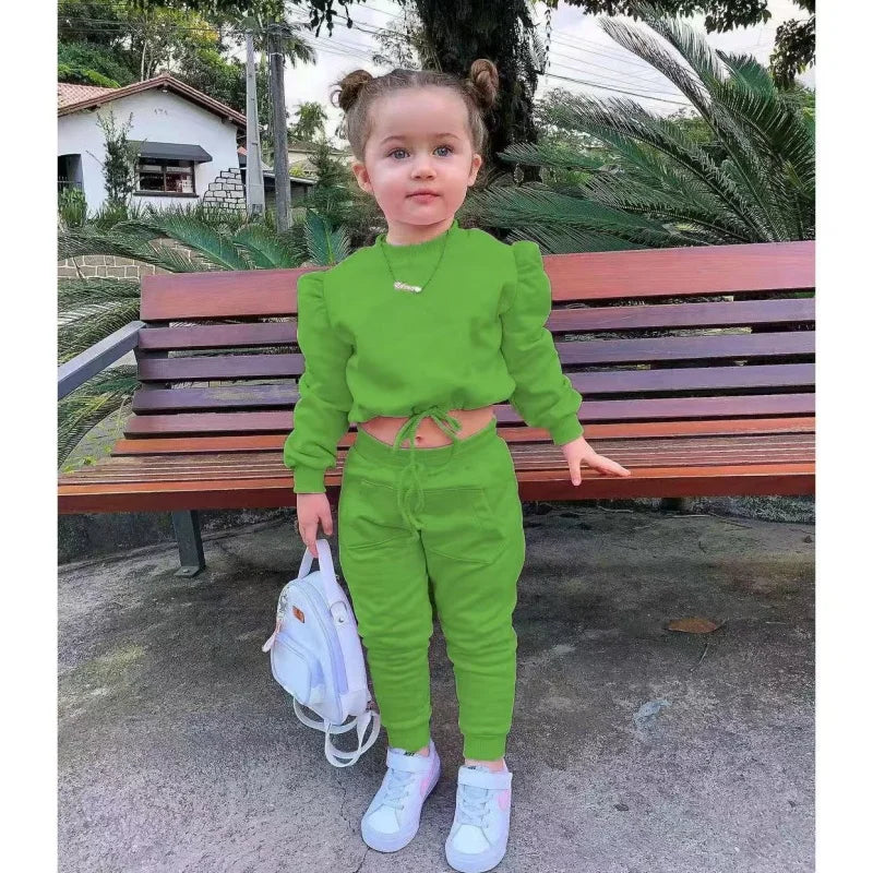 Girls Fall Outfit Set - Crop Top & Sport Pants 2-Piece Athleisure (Ages 1-7)