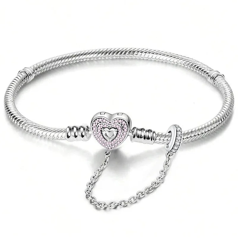 925 Sterling Silver Heart Charm Bracelet with Zircon Stones