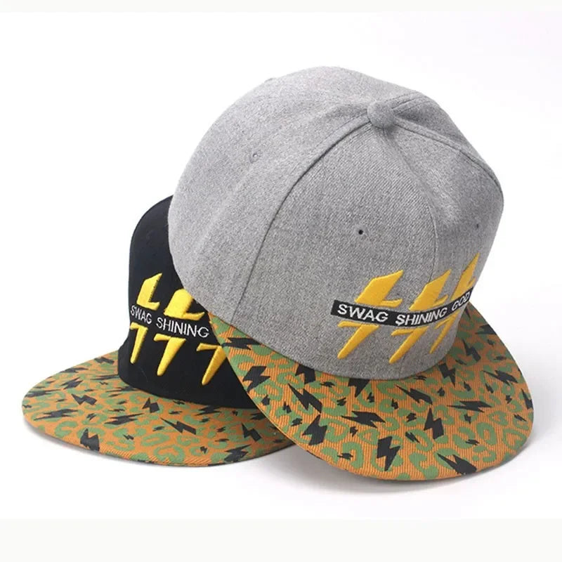 Lightning Embroidered Baseball Cap - Cotton Snapback Hat for Outdoor Sports & Casual Wear
