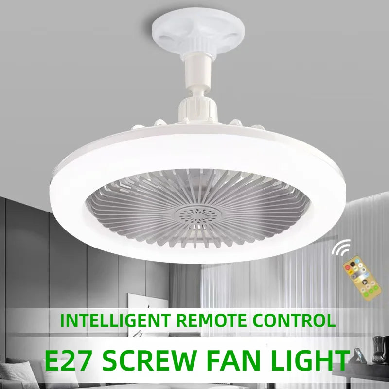 3-in-1 Rotatable Ceiling Fan with Remote Control - E27 LED Light Converter Base for Bedroom & Living Room