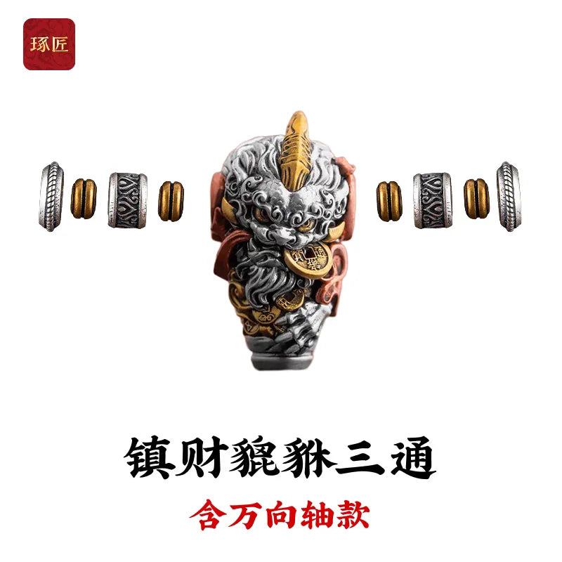 Pixiu Three-Way Bracelet Set - Chinese Style Silver Accessories with King Kong Beads
