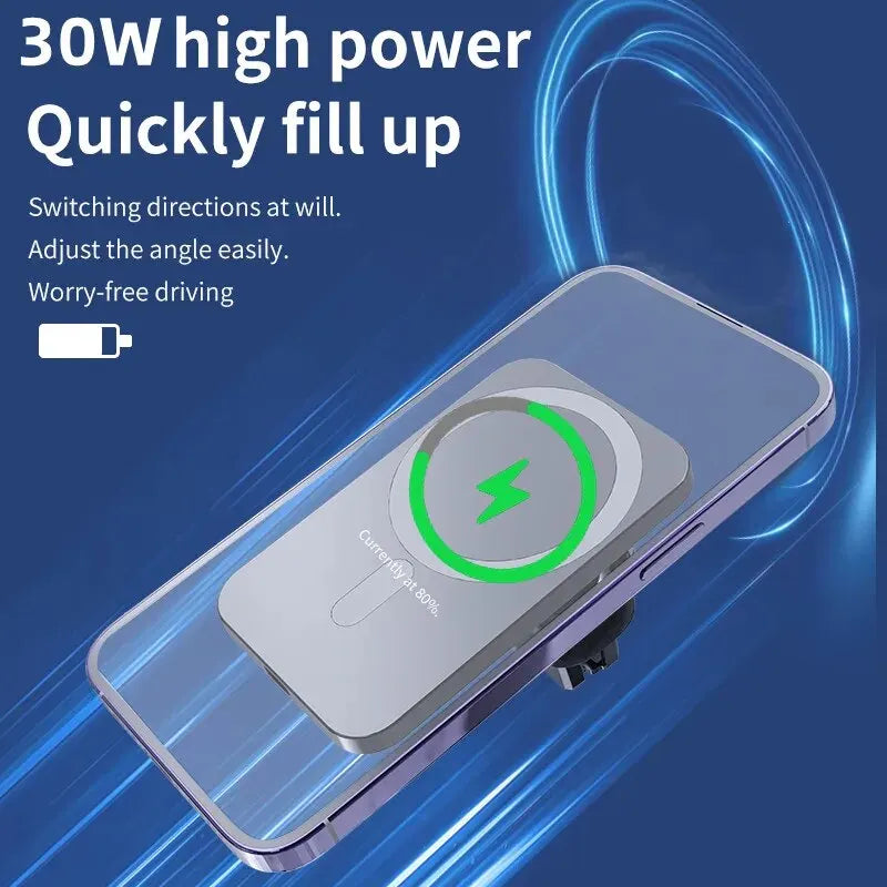 30W MagSafe Magnetic Car Charger Mount - Fast Wireless Charging for iPhone 12-15 Series