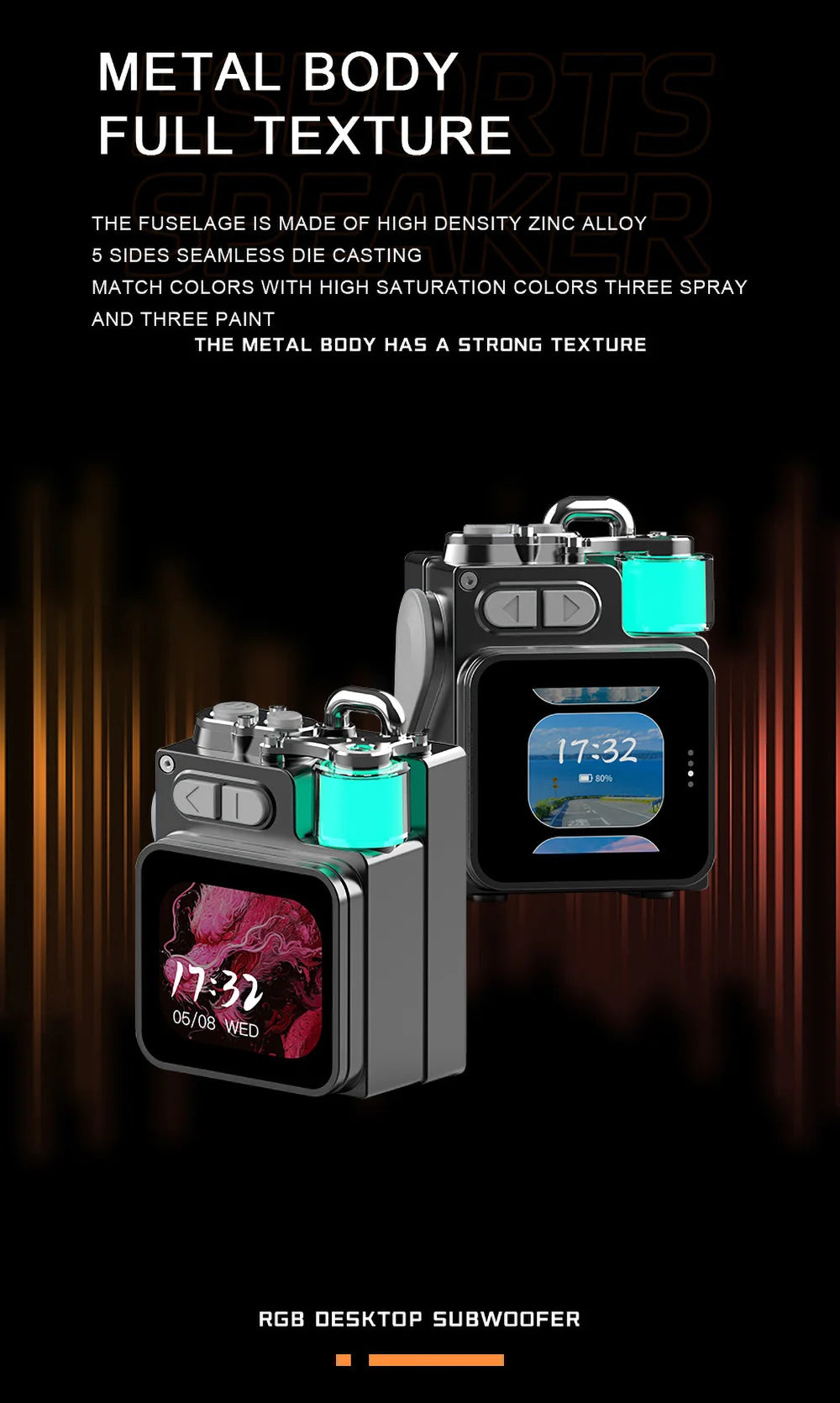 LED Display Bluetooth Speaker – RGB Desktop Subwoofer with Clock, Weather & Custom Wallpapers