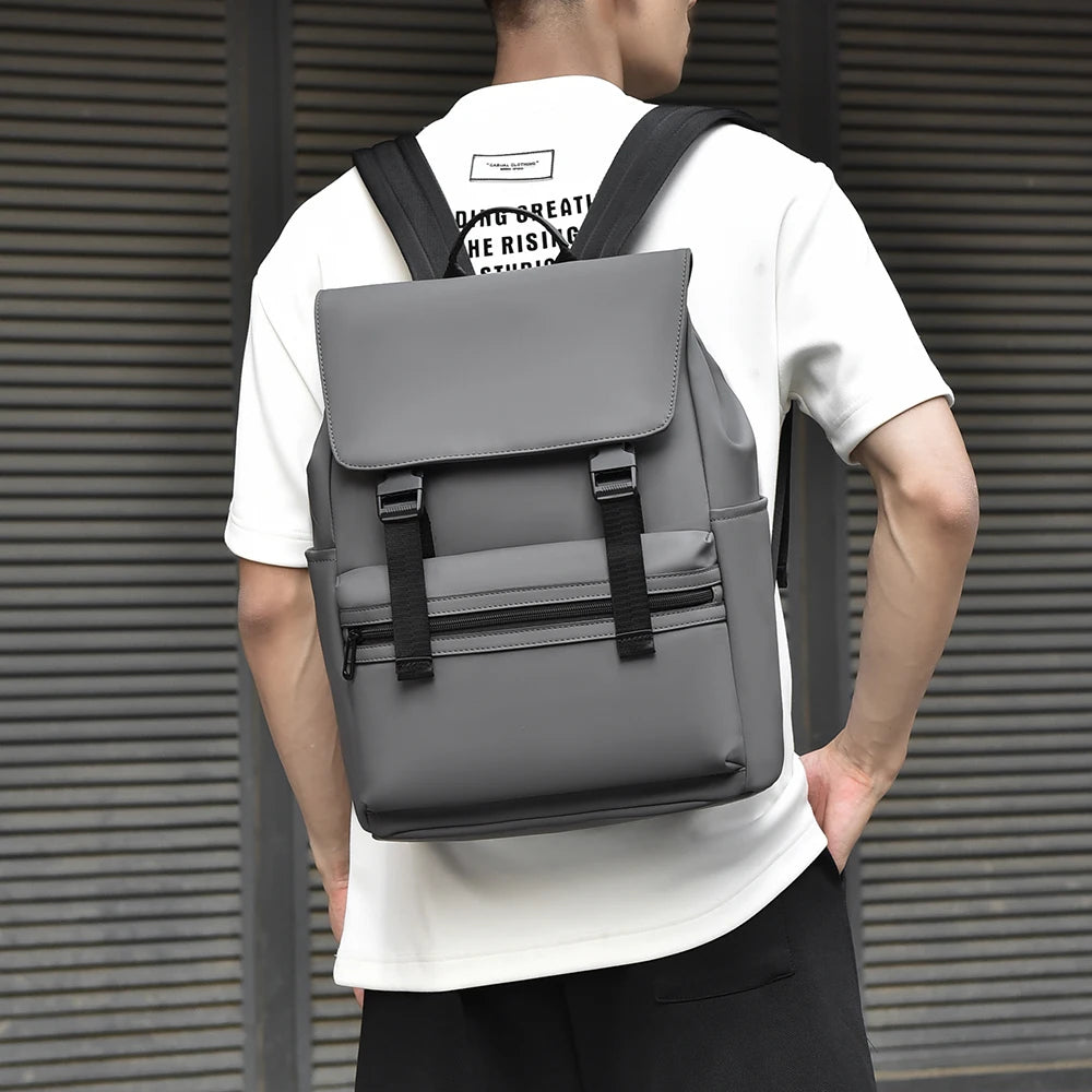 Men's Black Fashionable Backpack with Multiple Pockets, Ideal for Business and Travel, Spacious and Durable