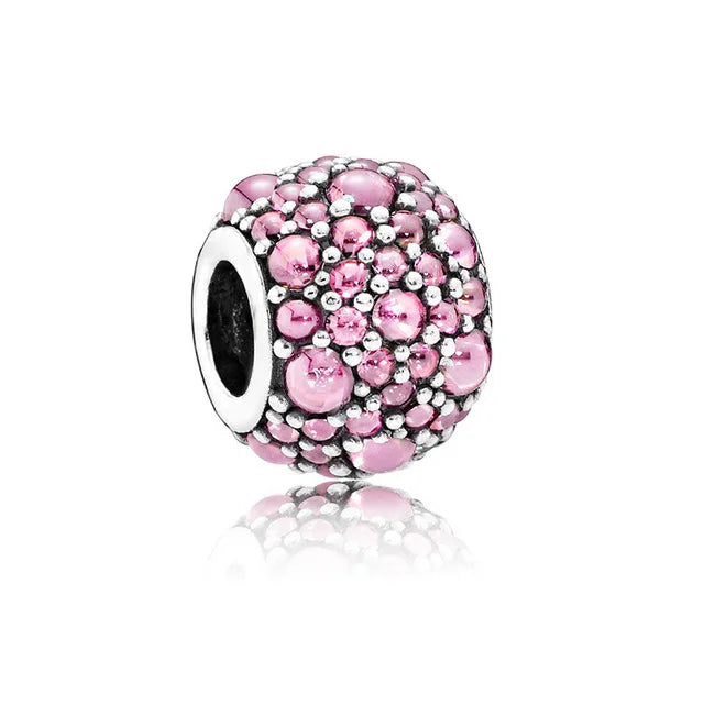 925 Sterling Silver Pink Zircon Valentine's Day Charm Bead for Bracelets