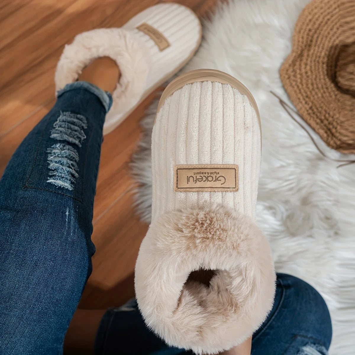 Winter Warm Slippers - Thick Sole Non-Slip Indoor Outdoor House Shoes with Comfortable Heel