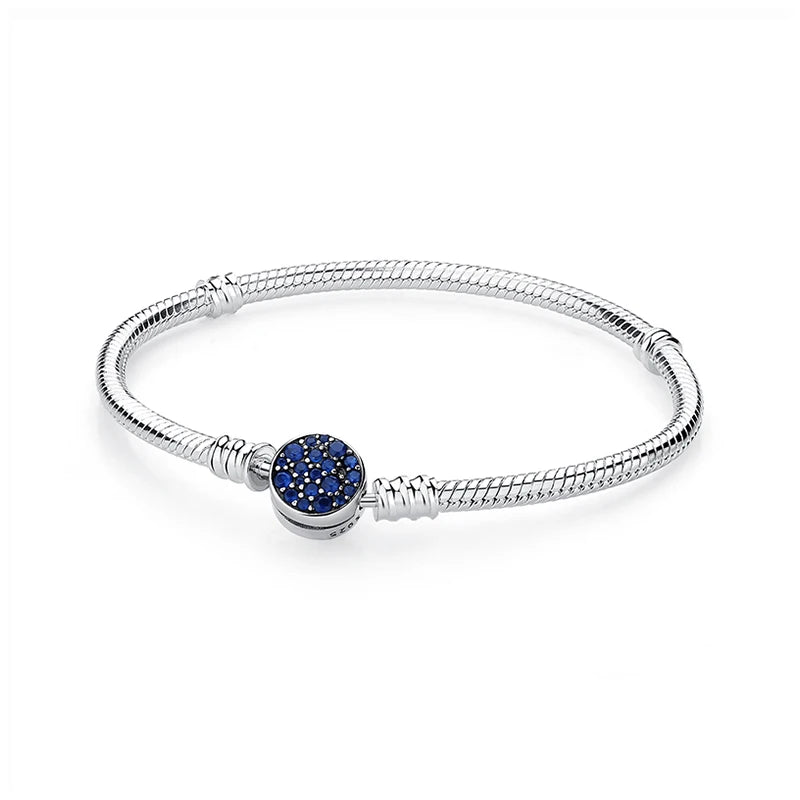 925 Sterling Silver Snake Chain Bracelet with Heart Charm Beads