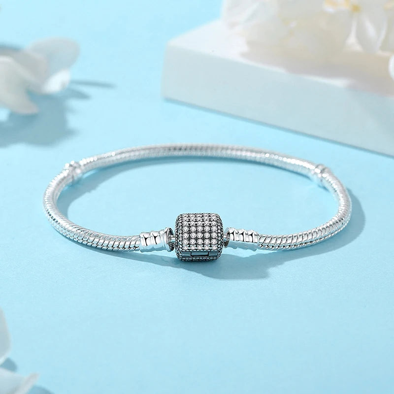 925 Sterling Silver Snake Chain Bracelet with Heart Charm Beads