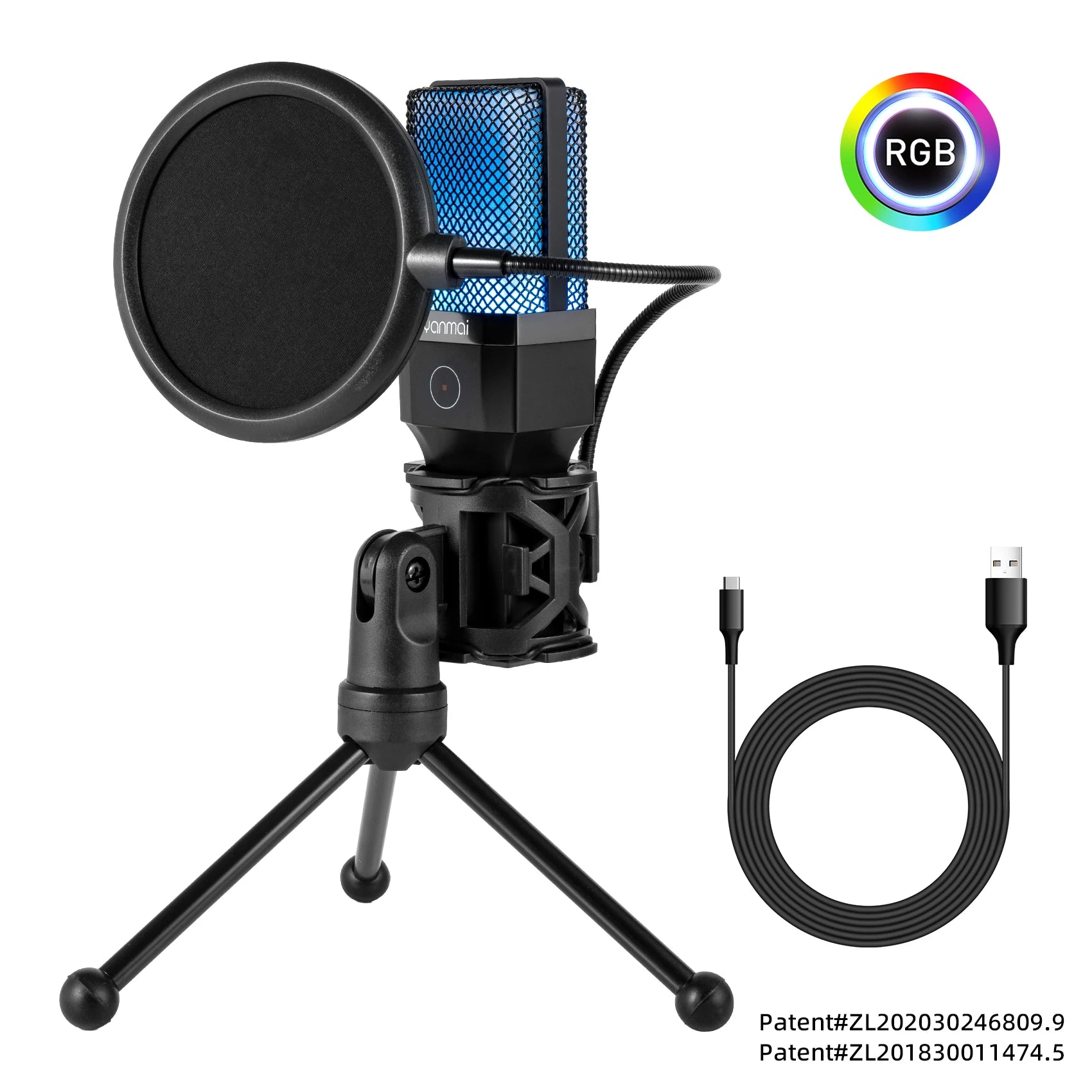 Gaming Microphone - RGB USB Condenser Mic for PC Streaming & Podcasting