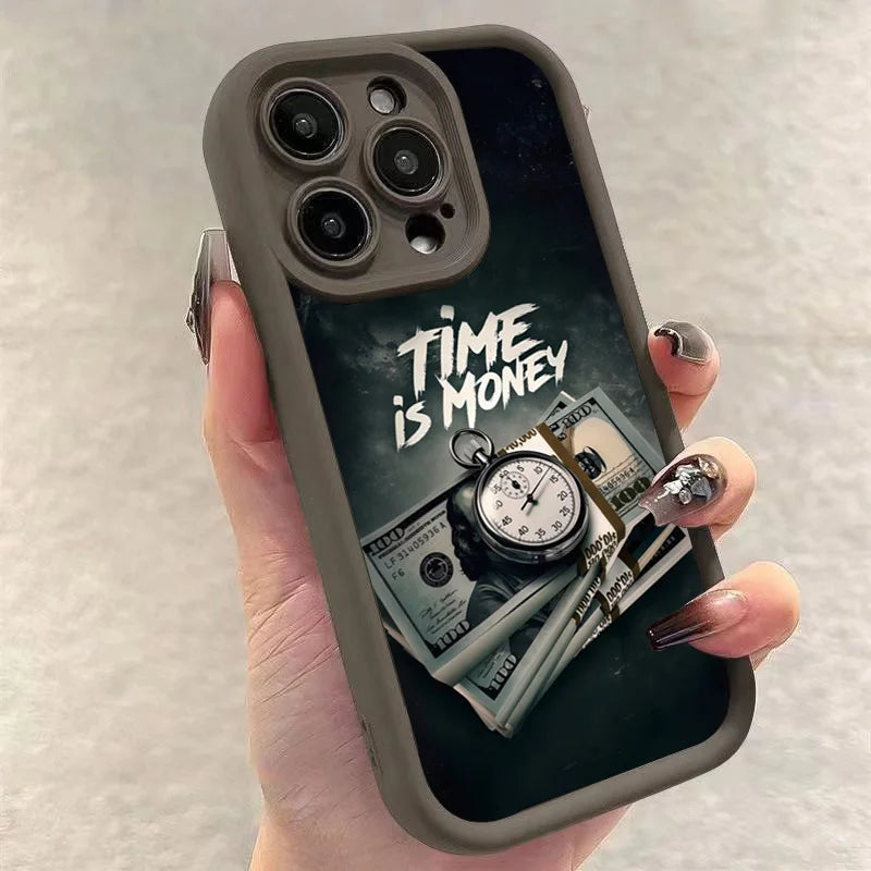 "Time is Money" iPhone Case – Soft TPU Cover for iPhone 17, 16, 15, 14, 13, 12, 11 & More