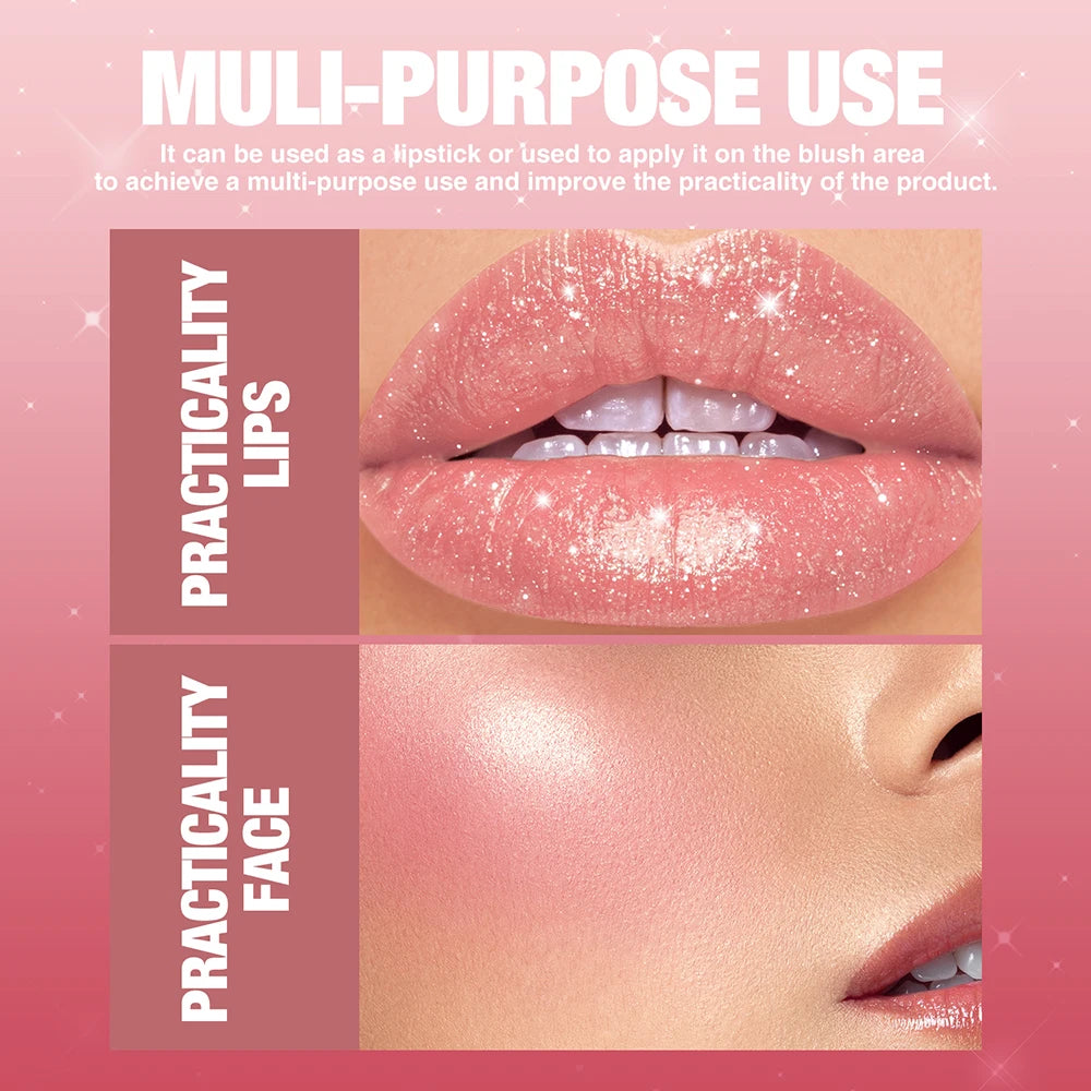 Shimmer Coral Metallic Lipstick - Glitter Diamond Waterproof Lip Gloss