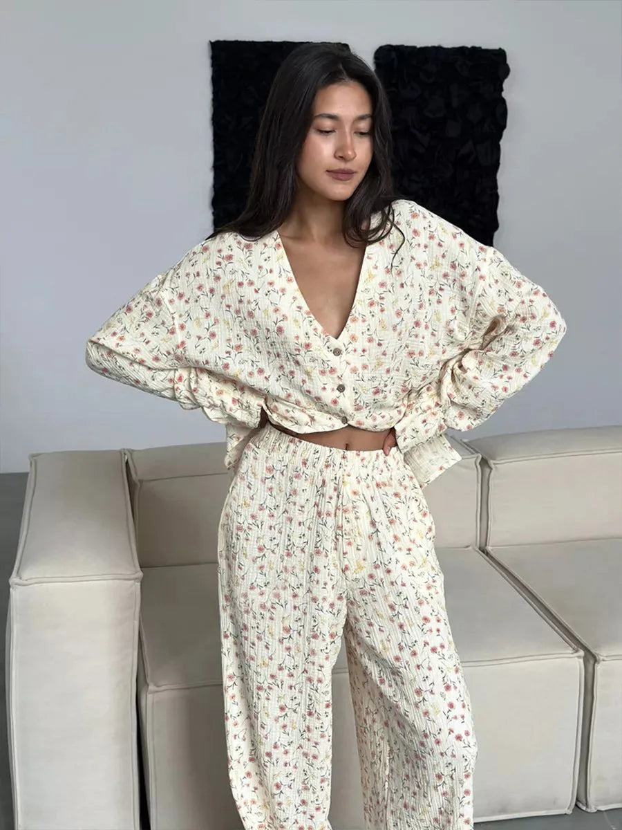 Muzuleva Cotton Cardigan Pajama Set – Women’s Autumn Wear