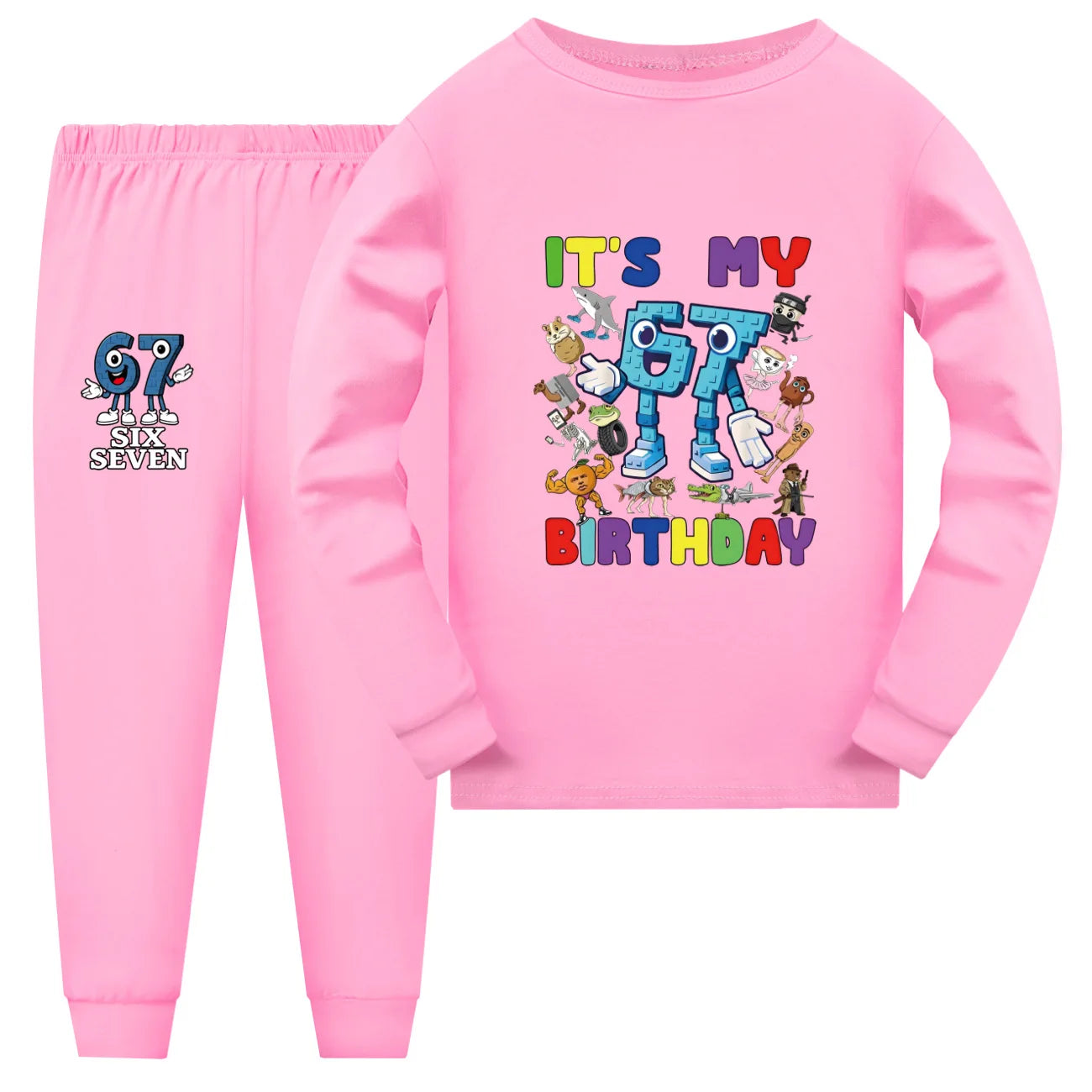 Kids Clothes Funny Six Seven Brainrot 67 Meme Girls Pajama Set Fashion Boys Long Sleeve Pyjamas Children Sleepwear Suit