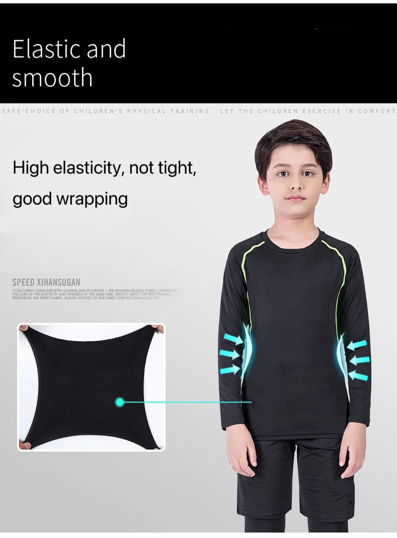 Boys Sports Compression Set - 2-Piece Athletic Base Layer for Basketball, Soccer & Training (Ages 7-13)