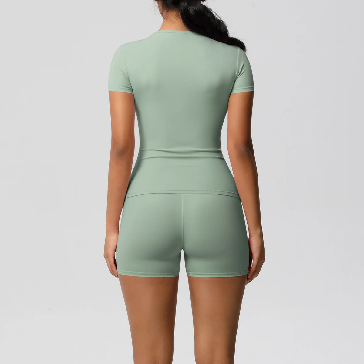Women's 2-Piece Workout Set - Push-Up Shirt & High Waist Shorts for Yoga & Fitness
