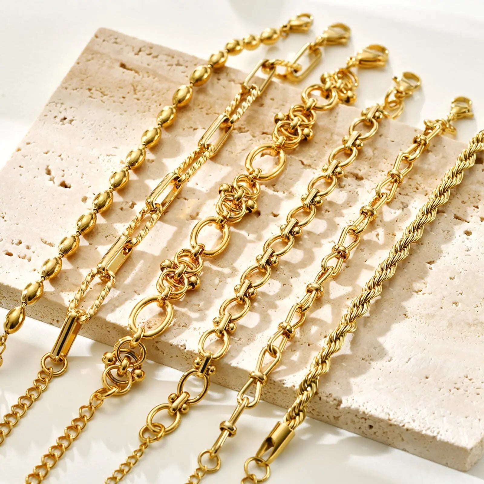 Chunky Stainless Steel Link Chain Bracelet – Gold Plated Layering Jewelry