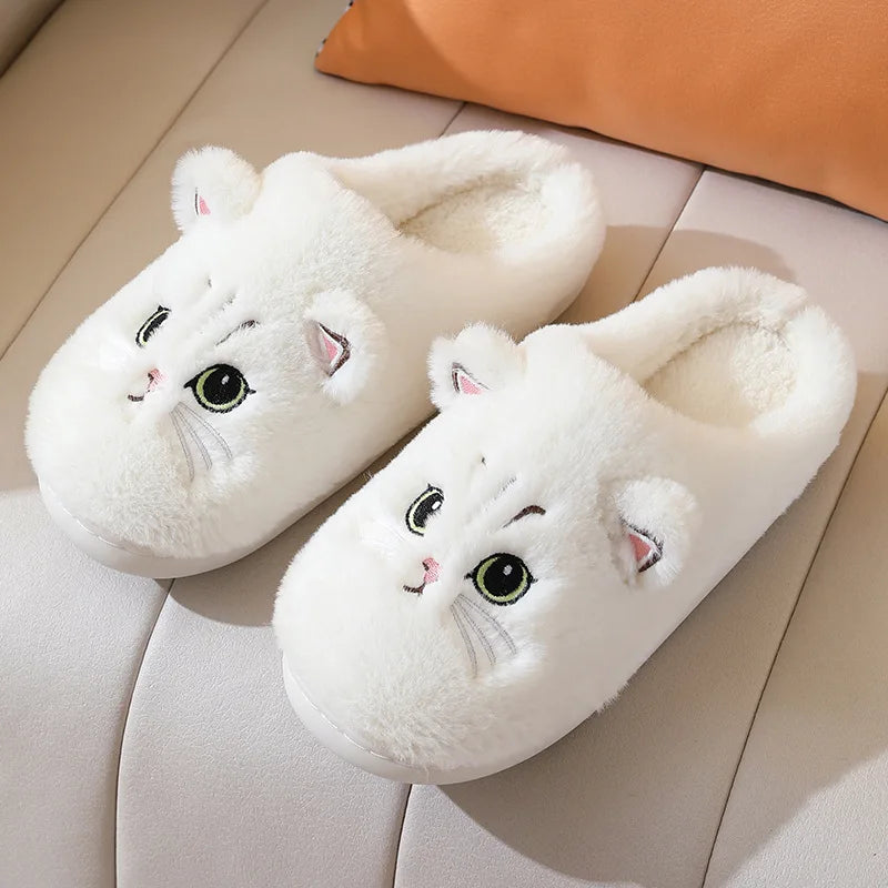 Women's Winter Fur Slippers - Non-Slip Plush Indoor Bedroom Shoes with Flat Heel