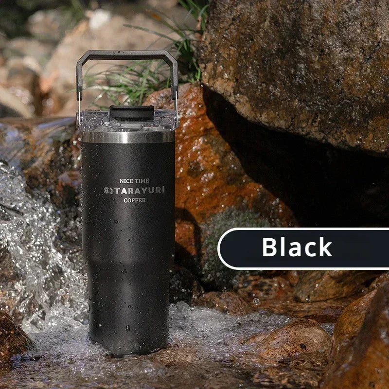 30oz Insulated Stainless Steel Tumbler with Straw & Handle | Travel Coffee Cup