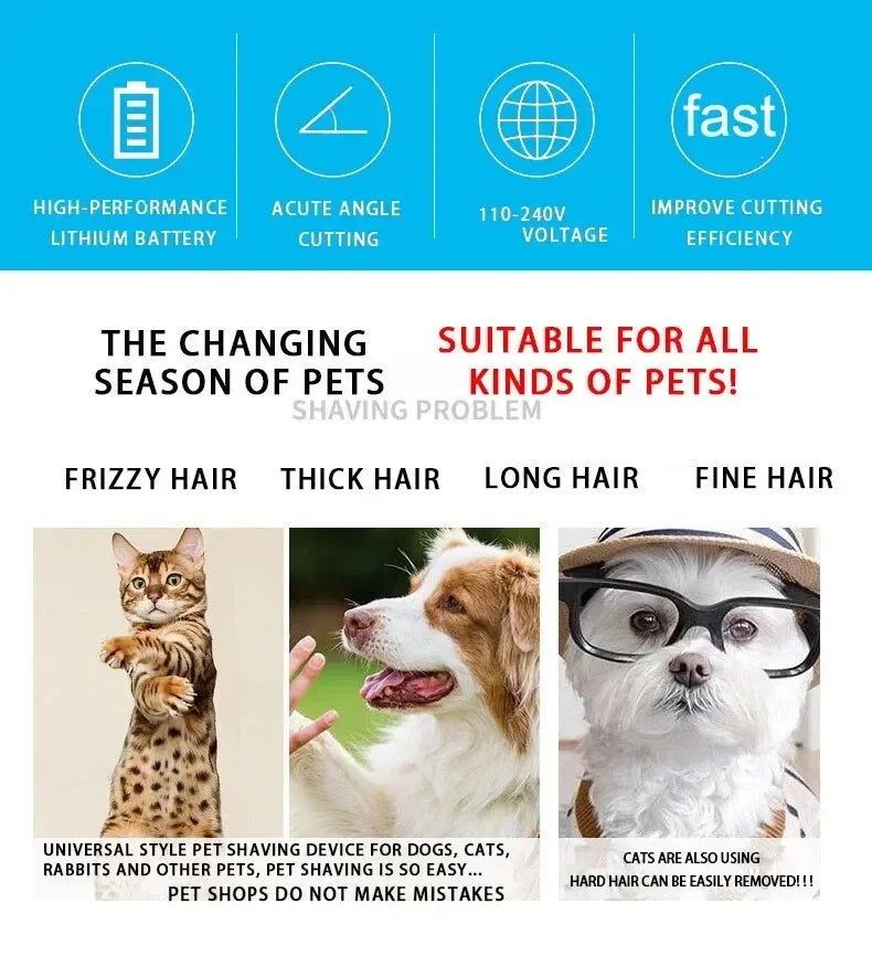 Professional Pet Grooming Clippers - Cordless Rechargeable for Dogs, Cats & Rabbits