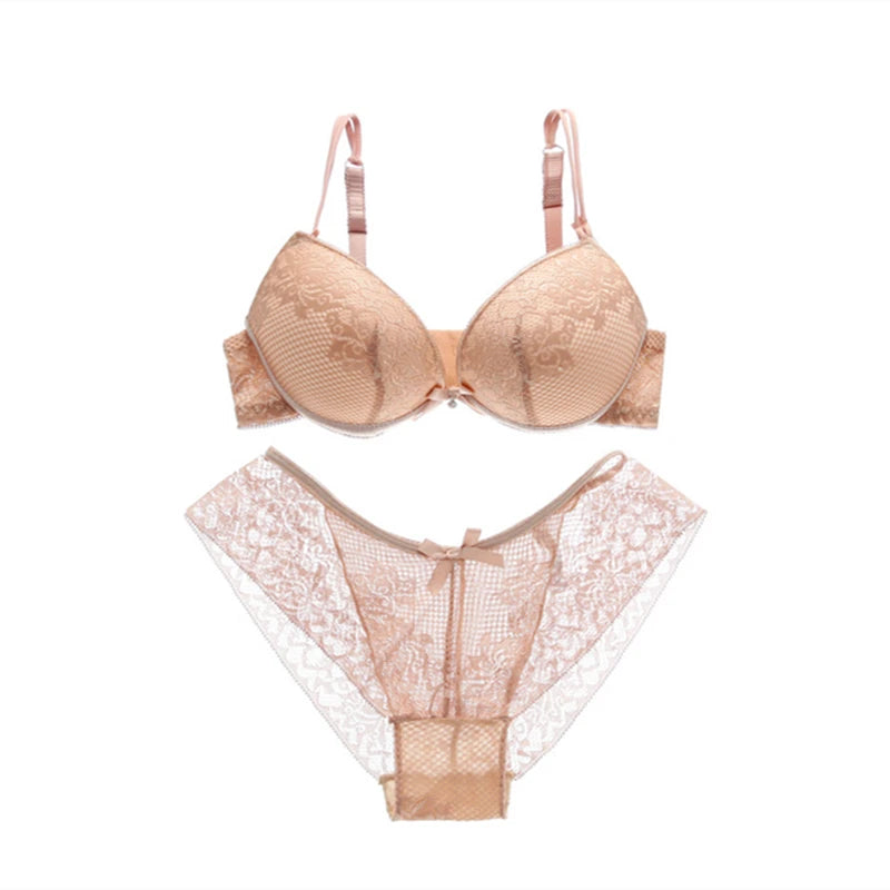 Girls Cheap Bra Set Lace Floral Lingerie Set Push Up Bra Briefs Adjusted Bra And Panty Set Sexy Backless Underwear Set