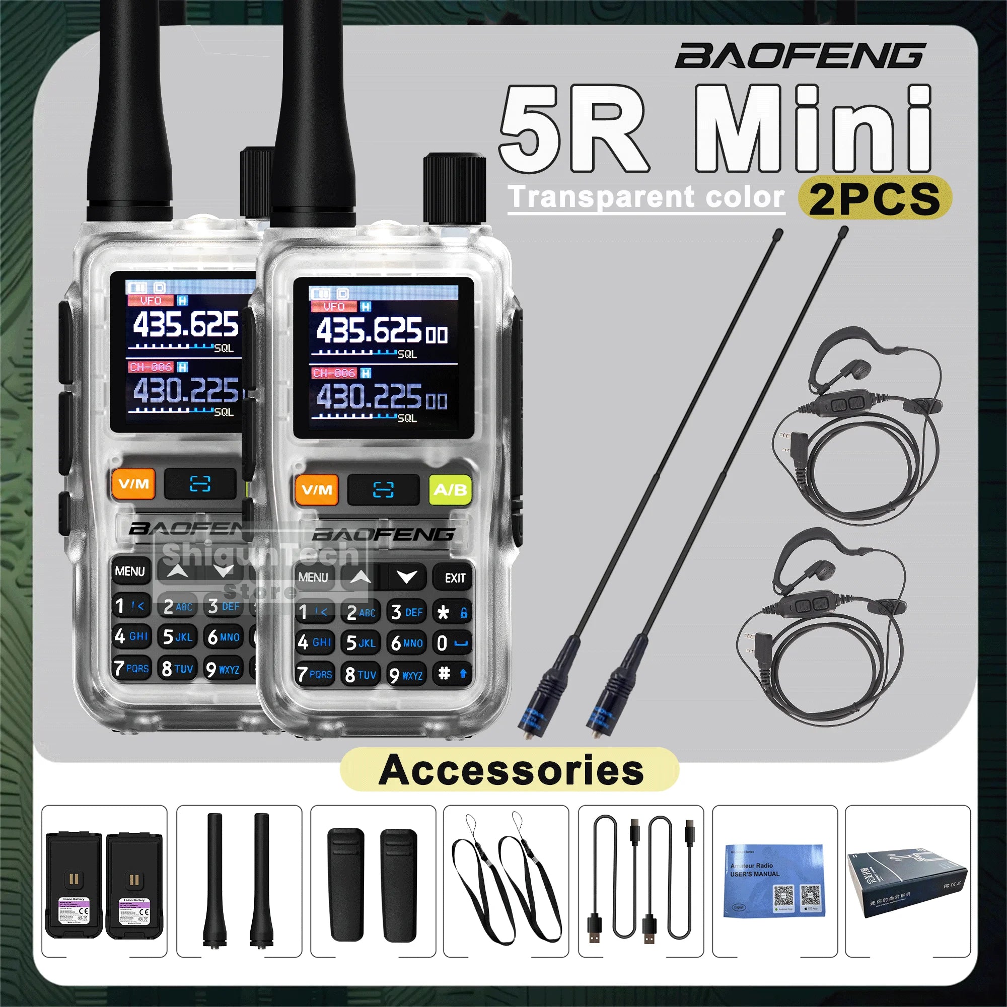 Baofeng UV-5R Mini Walkie Talkie - Air Band UHF/VHF, Bluetooth & Type-C