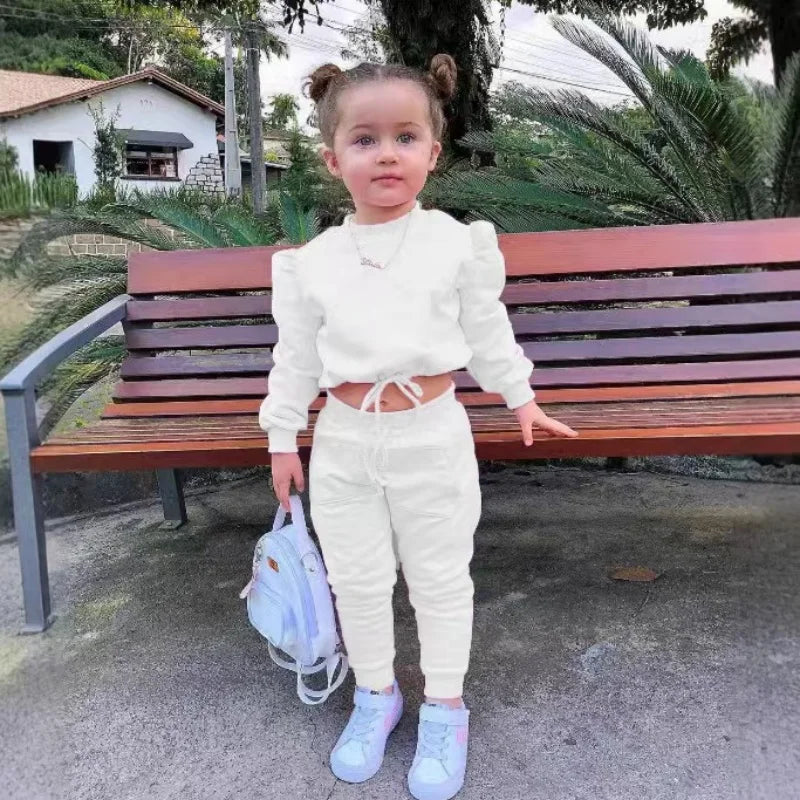 Girls Fall Outfit Set - Crop Top & Sport Pants 2-Piece Athleisure (Ages 1-7)