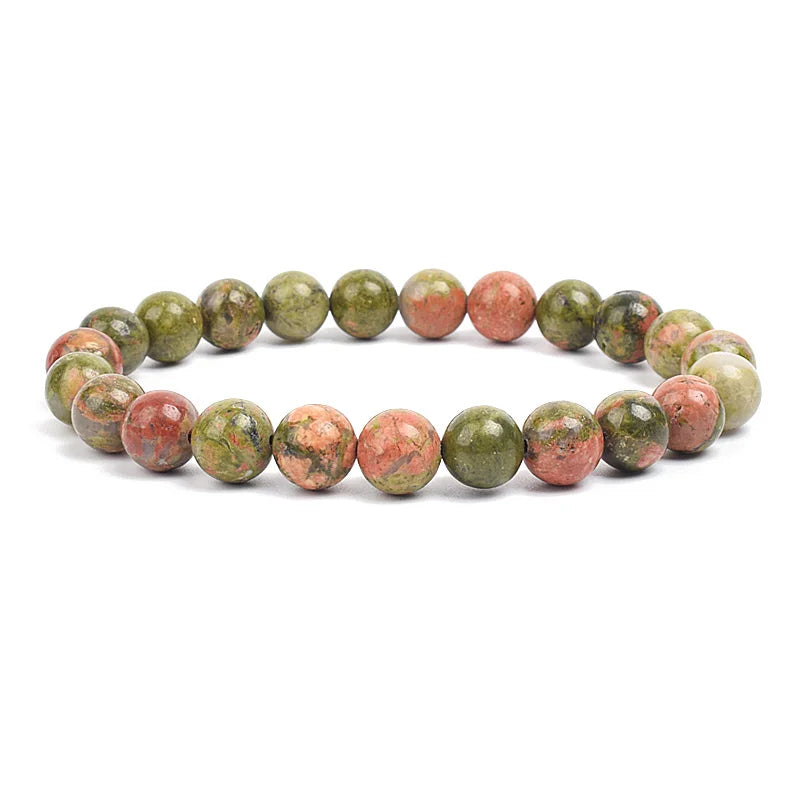 Natural Stone Beads Bracelet – Amethyst, Quartz, Jade & Agate Healing Bangle