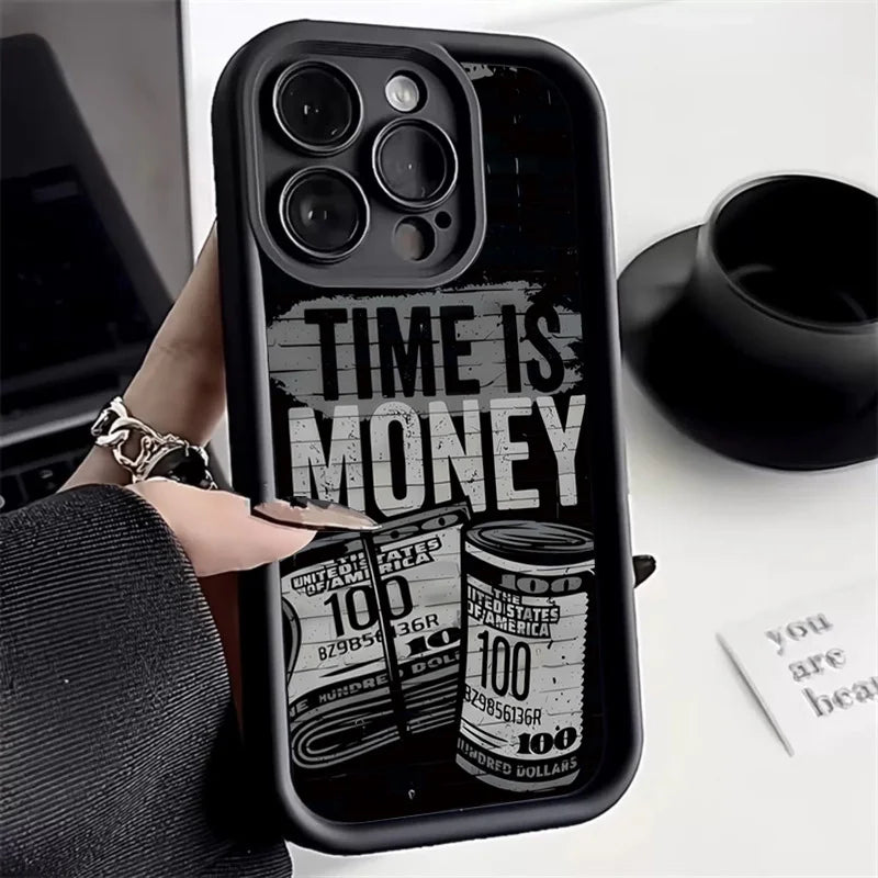"Time is Money" iPhone Case – Soft TPU Cover for iPhone 17, 16, 15, 14, 13, 12, 11 & More