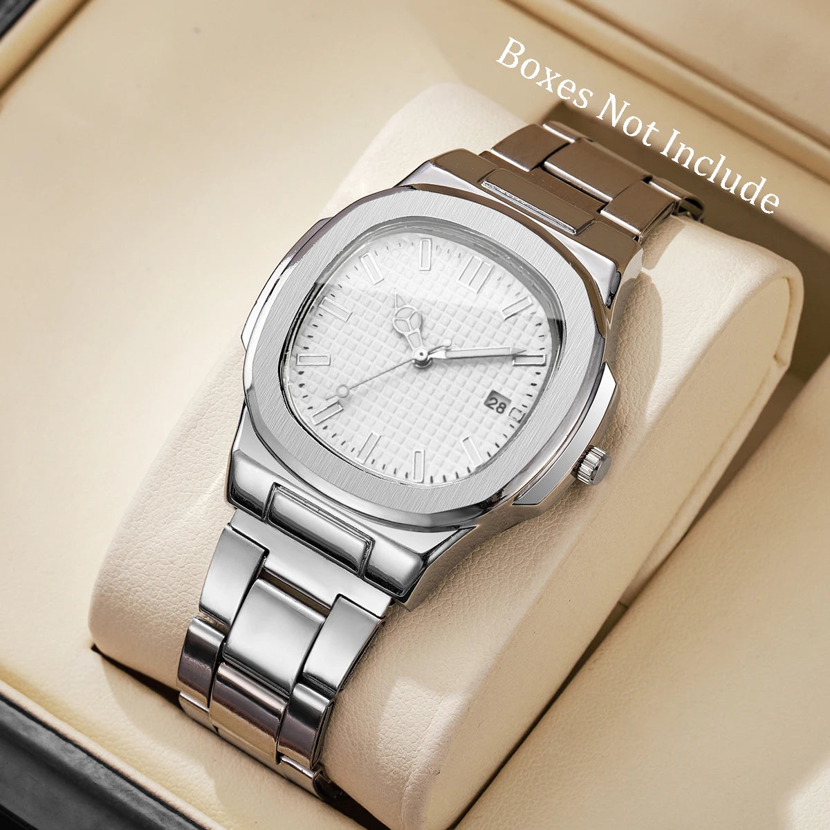 Luxury Men's Square Dial Quartz Watch – Stainless Steel Business Watch with Calendar