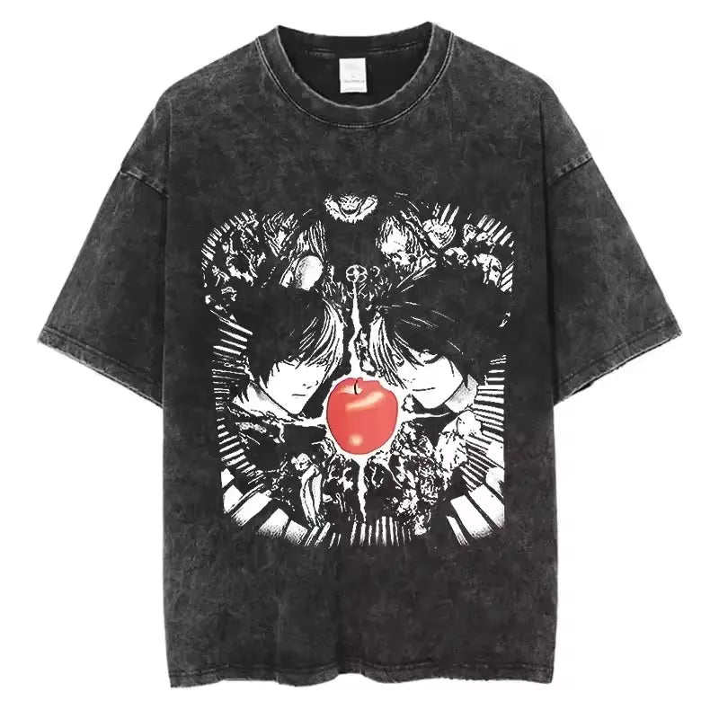Death Note Anime Washed Y2K T-Shirt – Short Sleeve Round Neck Mens Tee