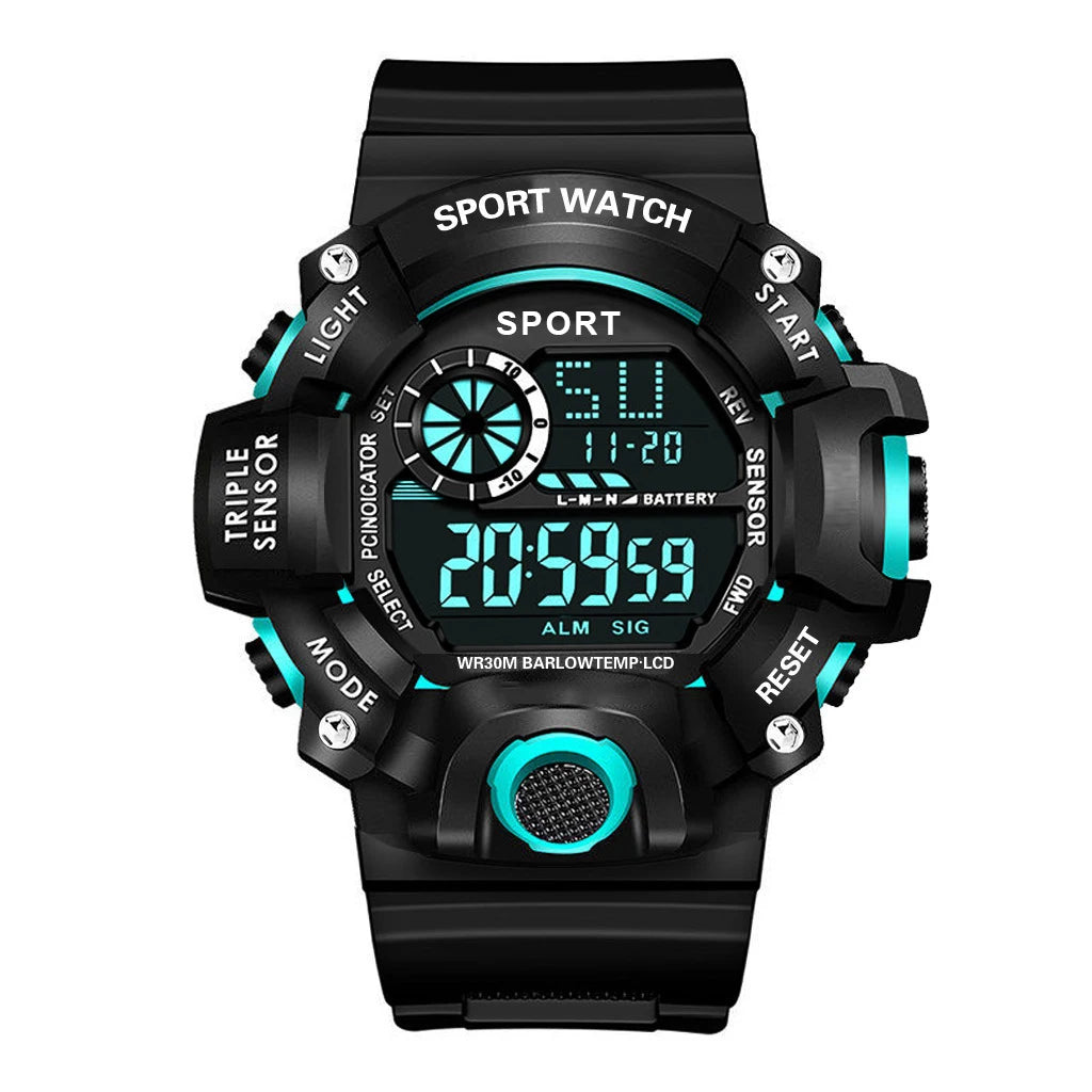 Men's Digital Sports Watch - Large Dial Waterproof Military LED Wristwatch