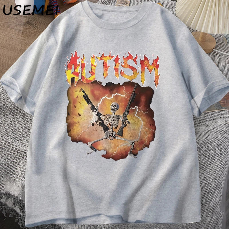 Autistic Funny Skeleton T-Shirt – Unisex Graphic Harajuku Streetwear