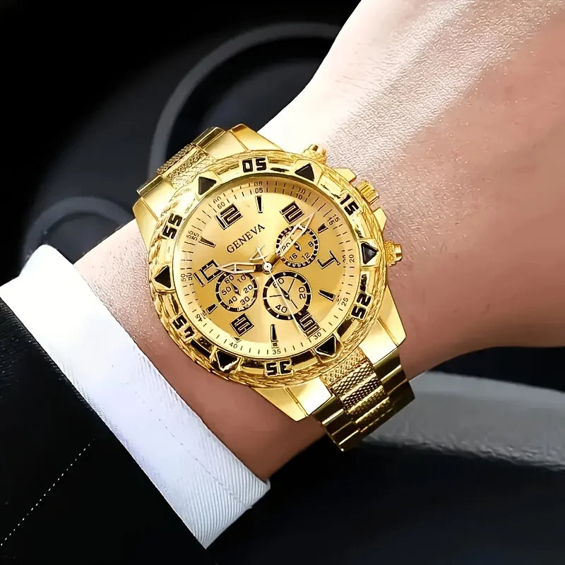 Men's Vintage Watch Set - 2-Piece Quartz Watch Collection with Stainless Steel & Silicone Bands