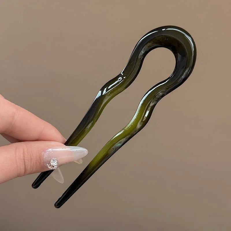 U-Shaped Hair Fork – Tortoiseshell Acrylic Hairpin for Women | All Seasons