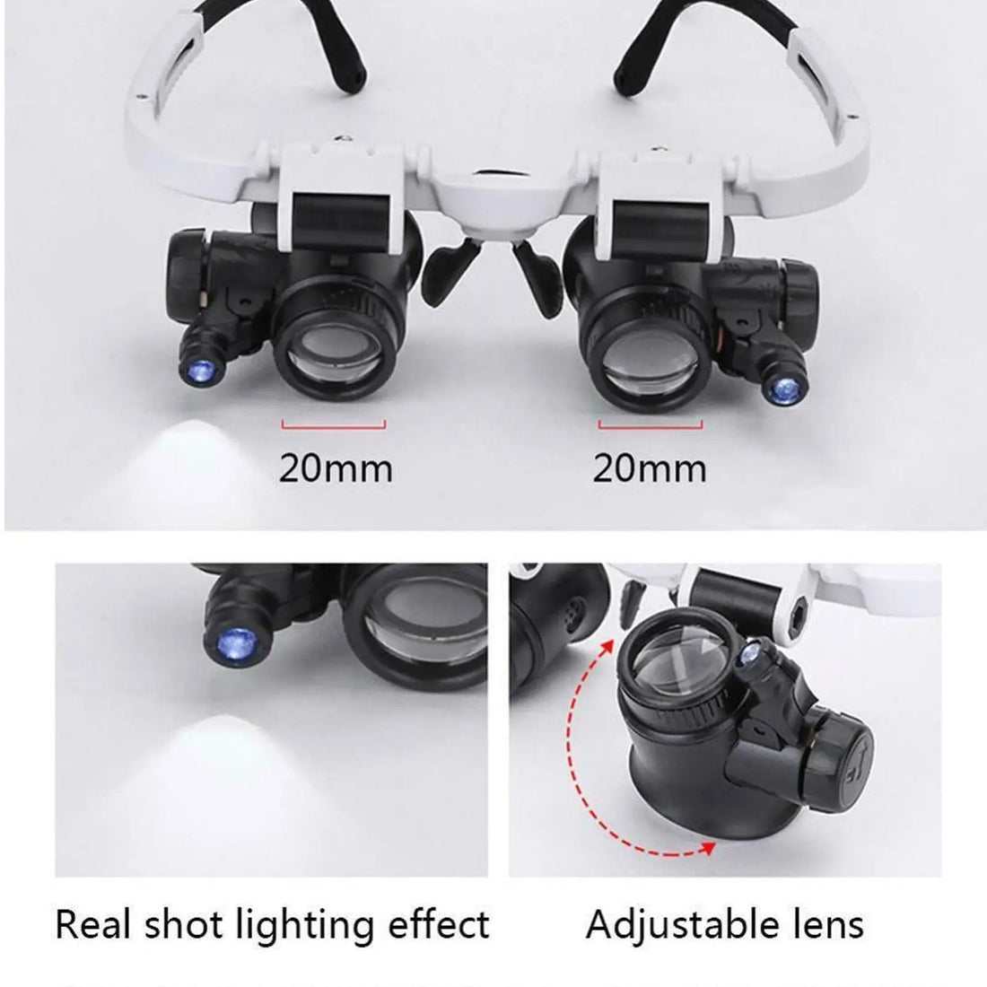 LED Magnifying Headband - 8X 15X 23X Adjustable Head-Mounted Magnifier for Jewelry Repair & Watch Making