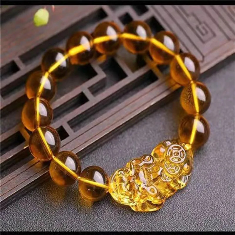 Feng Shui Wealth Bracelet Citrine PIXIU Bracelet Crystal Beads Bracelet Attract Lucky Gift for Man Woman Couple Friend Gifts