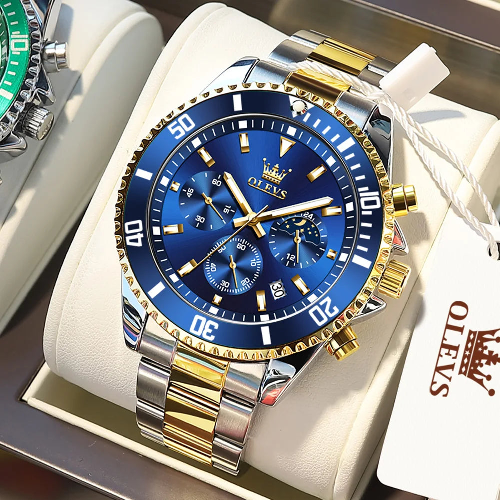 OLEVS 2870 Men's Luxury Watch – Chronograph Moon Phase Date Stainless Steel