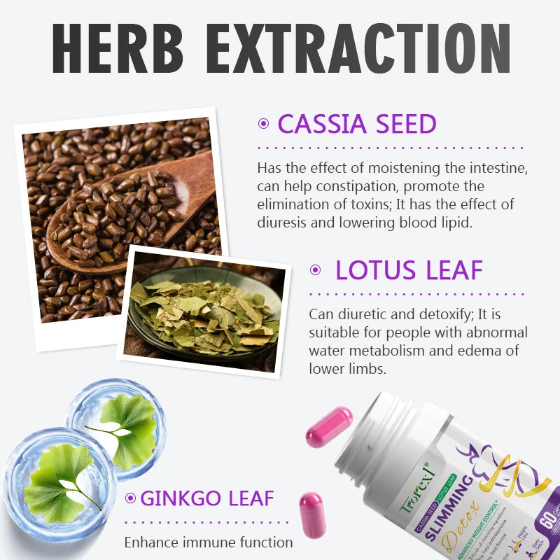 Cassia Seed & Lotus Leaf Weight Loss Pills - Natural Fat Burner & Detox for Women