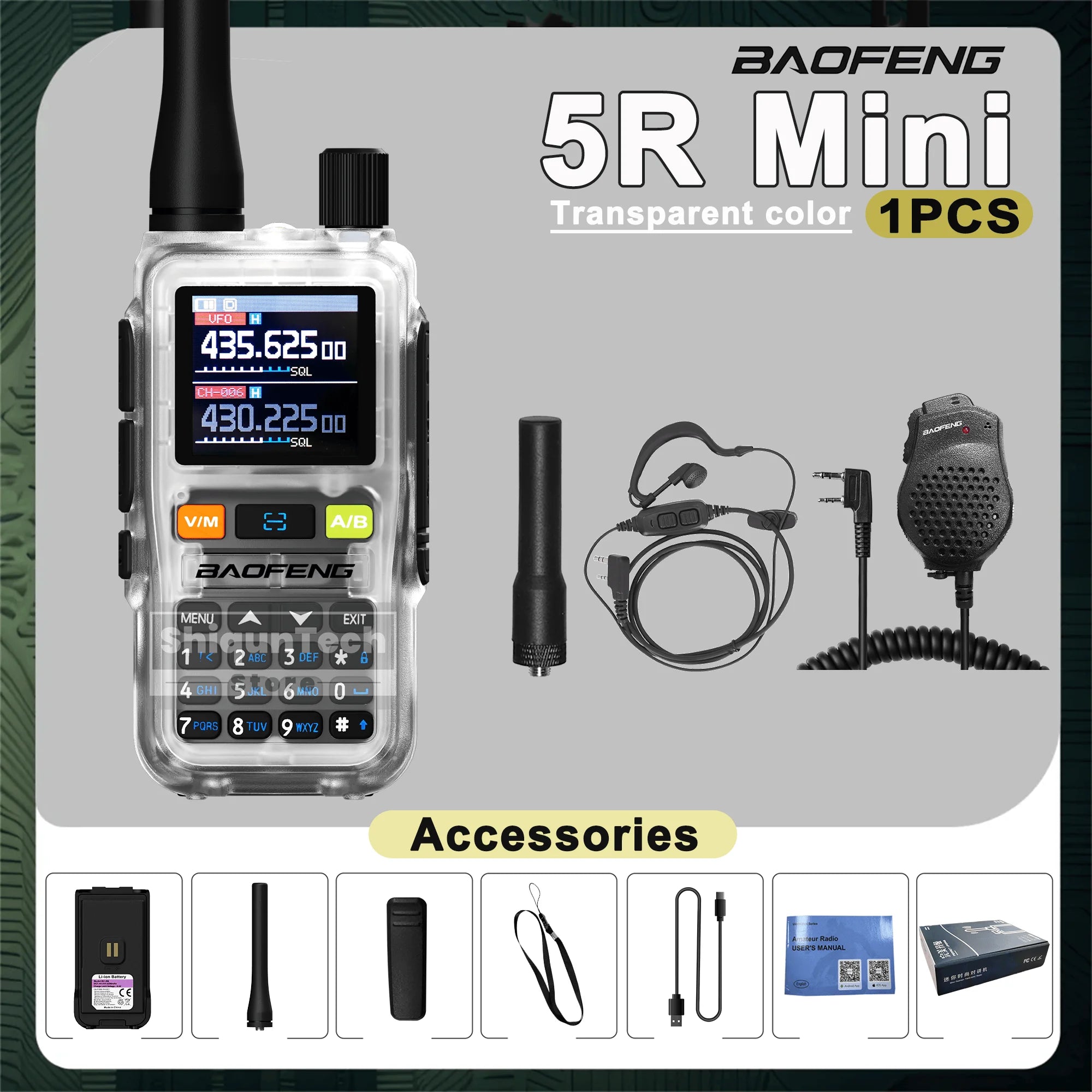 Baofeng UV-5R Mini Walkie Talkie - Air Band UHF/VHF, Bluetooth & Type-C