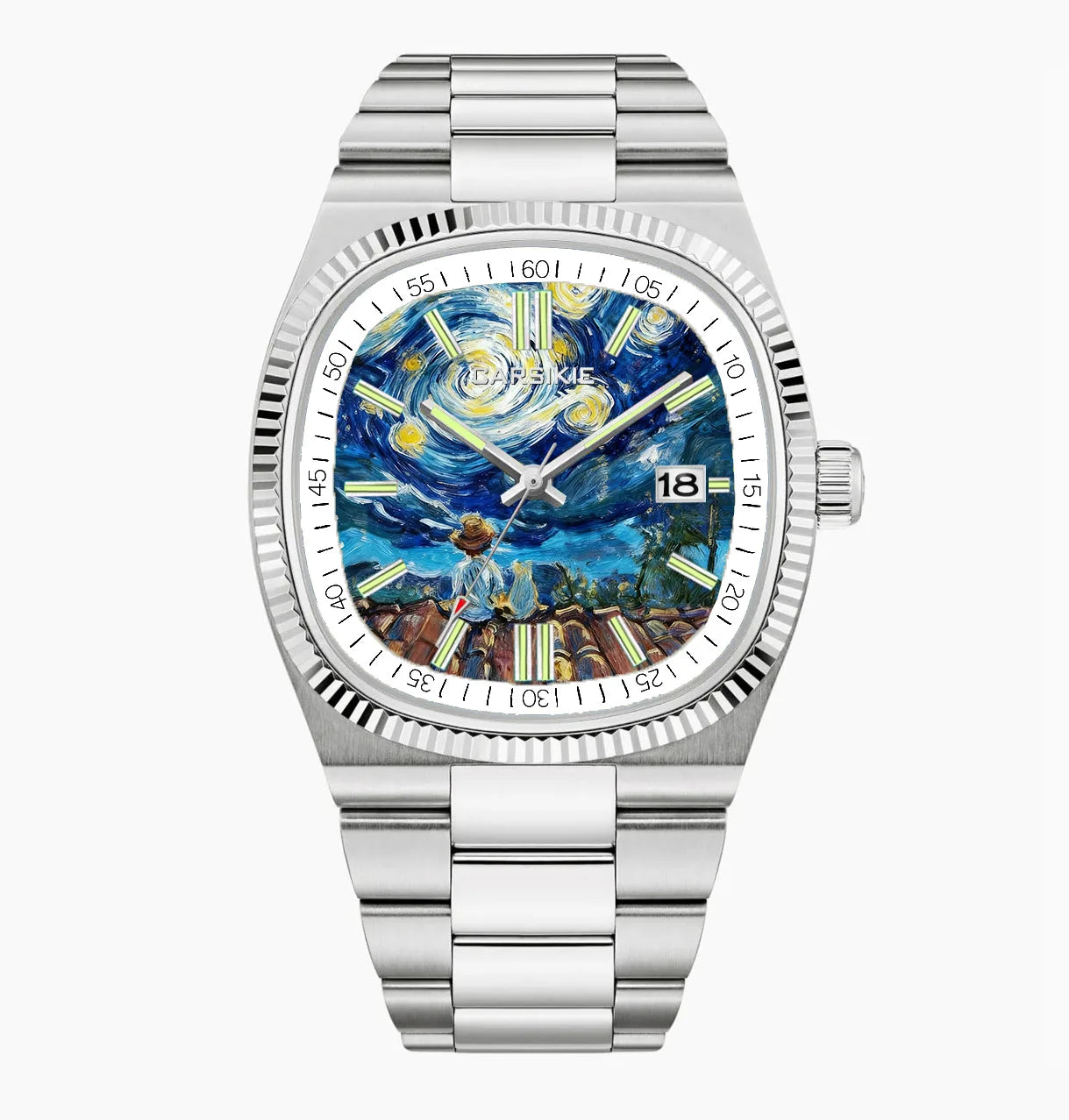 Cartoon Oil Painting Quartz Men's Watch – Casual Steel Strap Personalized Business Timepiece