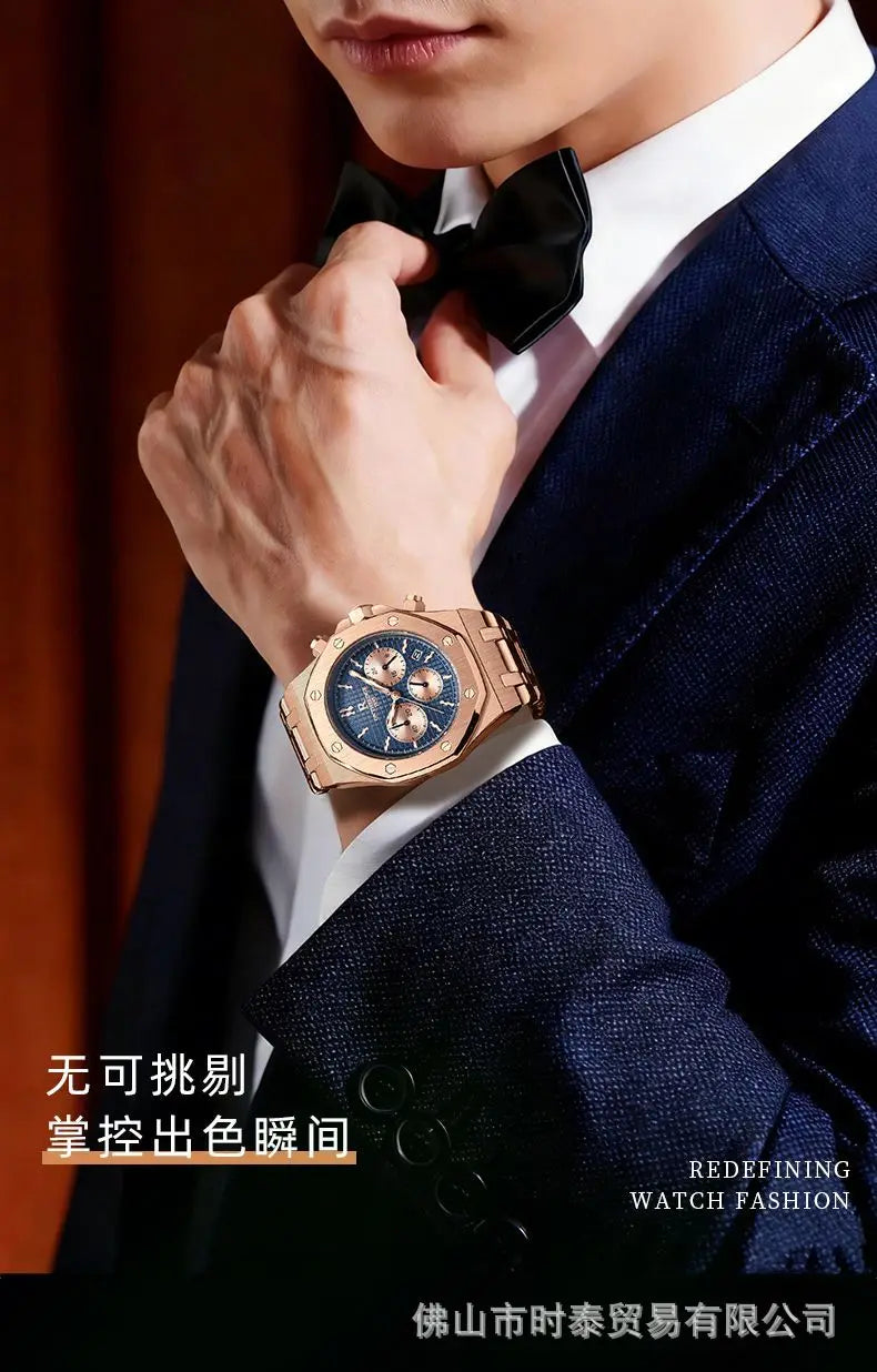 Swiss Brand Multi-Functional Men's Watch – Waterproof Luminous Quartz Timepiece