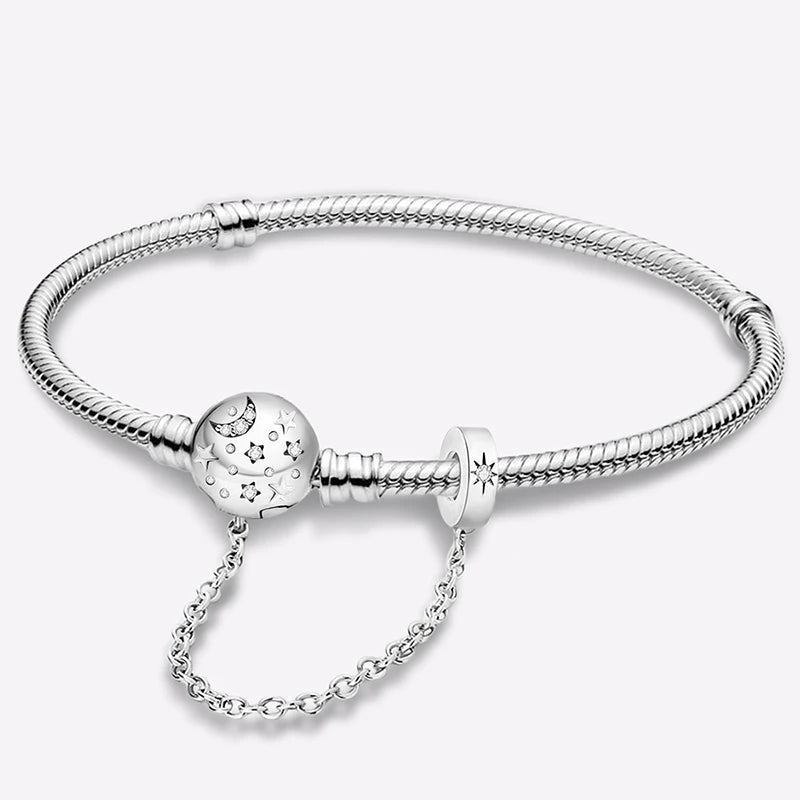 925 Sterling Silver Heart Charm Bracelet with Zircon Stones