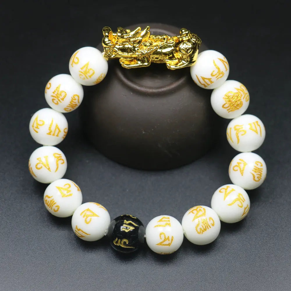 Feng Shui Wealth Pixiu Bracelet Men Women Black Obsidian Beads Chakra Meditation Yoga Bracelet Change Color Pi Xiu Jewelry Gift